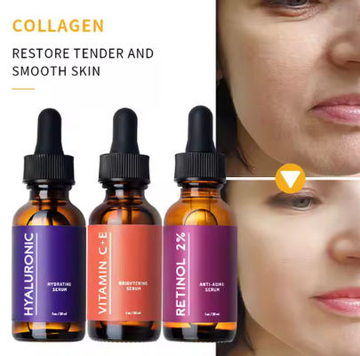 Private Label Korean High Quality Whitening Organic Natural Brightening Vitamin C E Collagen Face Anti Aging Serum Set