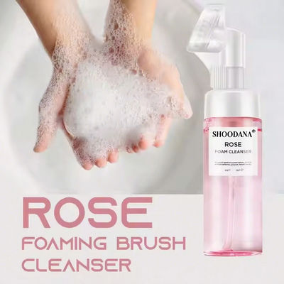 Vegan Amino Acid Cleansing Mousse Remove Makeup Moisturizing Face Wash Rose Brush Foaming Facial Cleanser