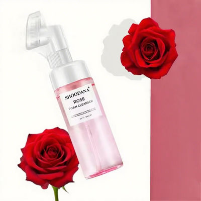 Vegan Amino Acid Cleansing Mousse Remove Makeup Moisturizing Face Wash Rose Brush Foaming Facial Cleanser