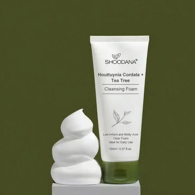 Custom Logo Houttuynia Cordata Cleansing Foam With Tea Tree Acne Control And Blackheads Removal Mildly Acid Facial Cleanser