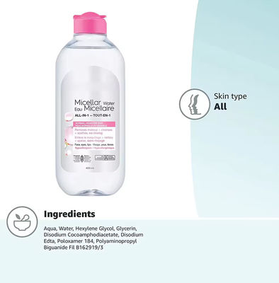 Natural Water Based Makeup Remover Micellar Water All In One For Oily Skin